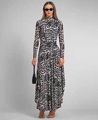 Rachel Rachel Roy Women's Beatrice Leopard Print Mock Neck Maxi Dress