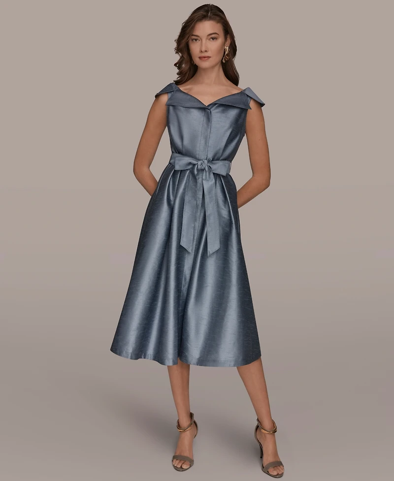 Donna Karan New York Women's V-Neck Belted Midi Dress