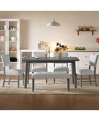 Casainc 6-Piece Farmhouse Dining Set with Rectangular Wood Table 4 Upholstered Chairs and Bench in Gray