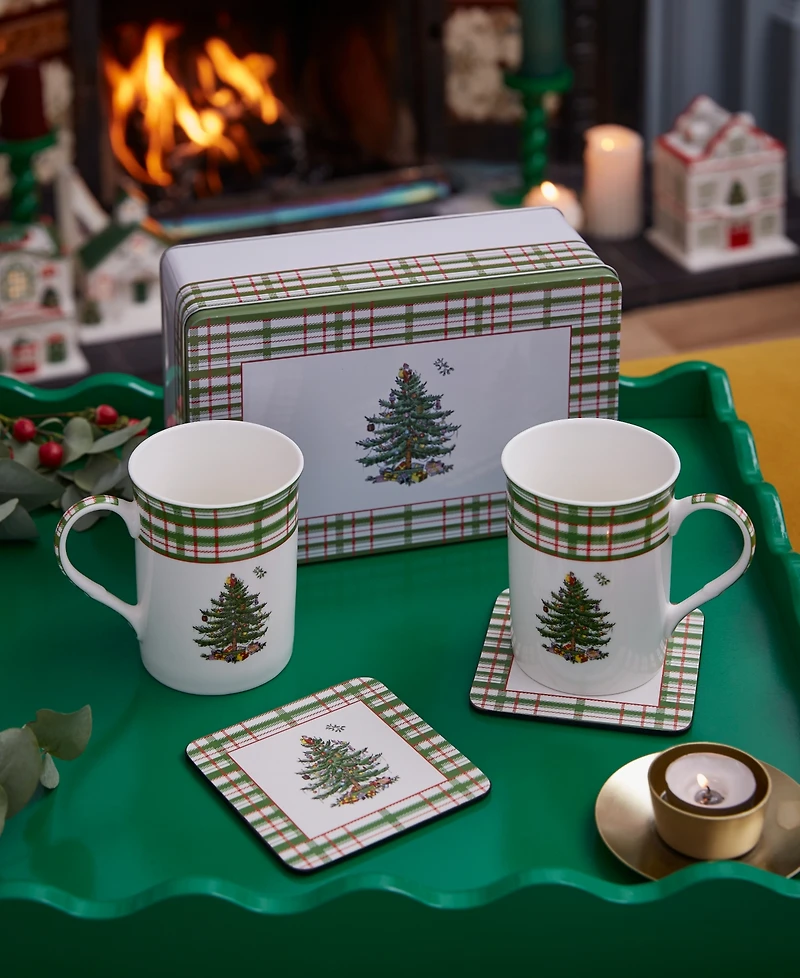 Spode Christmas Tree Annual 5-Piece Mug & Tin Coaster Set