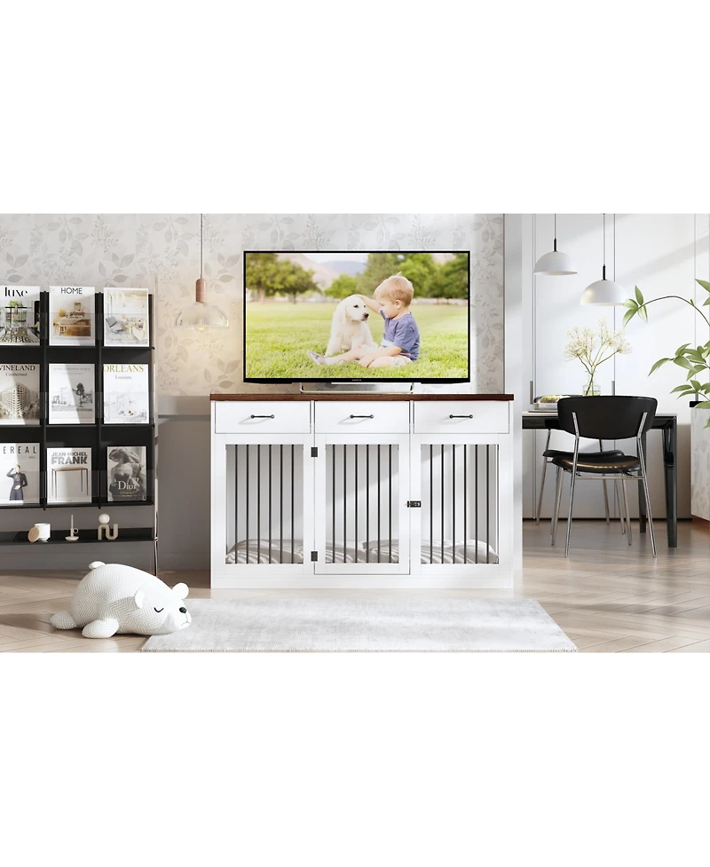 Homsee Dog Cage Storage Cabinet, Dog House Furniture Style Dog Crate with 3 Drawers