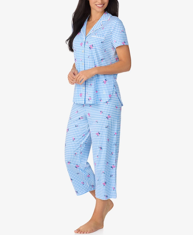 Cuddl Duds Women's Cropped Notch Collar Pajama Top and Pants, 2-Piece Set