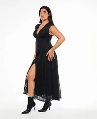 Popilush Women's Shapewear Boho Floral Lace Front Slit Maxi Dress