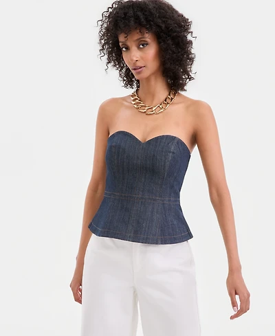 I.n.c. International Concepts Women's Strapless Denim Peplum Top, Macy's Exclusive