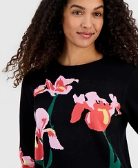 T Tahari Women's Flower Jacquard Crewneck Sweater