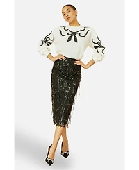 Yumi Women's Sequinned Bow Neckline Sweater