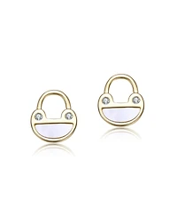GiGiGirl 14K Gold Plated with White Mother of Pearl & Clear Cubic Zirconia Frog Design Stud Earrings For Kids