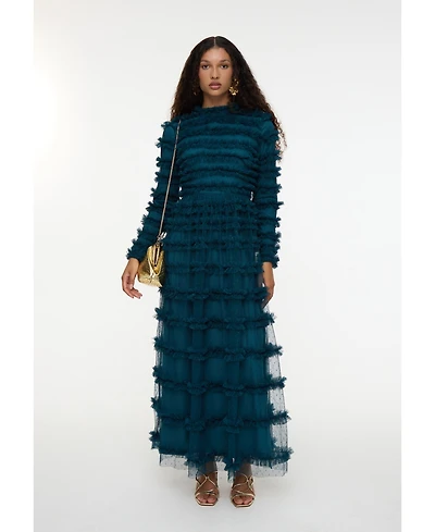 Maryisa Women's Modest Ruffle Dress Maxi With Flowey bottom