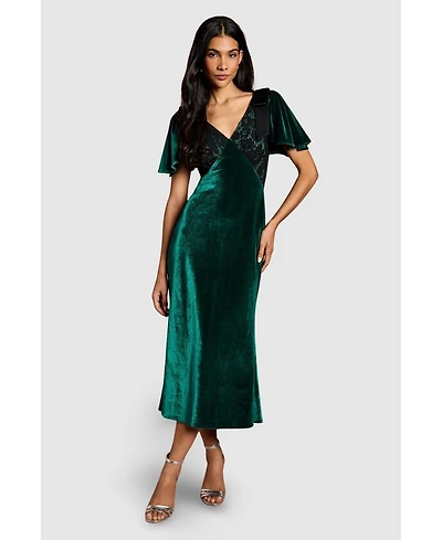 Coast Women's Velvet Lace Mix Short Sleeve Midi Dress