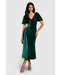 Coast Women's Velvet Lace Mix Short Sleeve Midi Dress