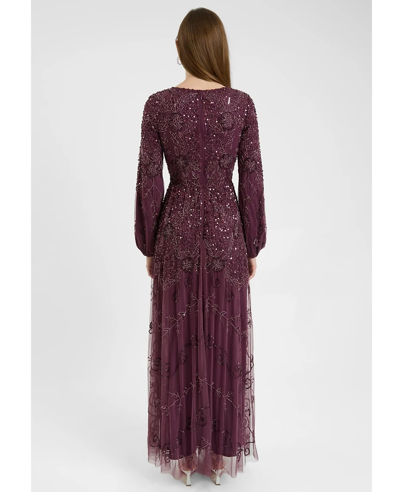 Maryisa Women's Modest Embellished Sequin Beaded Dress Maxi With Boat Neck