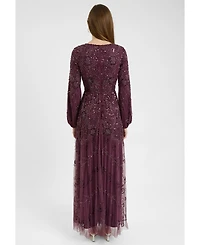 Maryisa Women's Modest Embellished Sequin Beaded Dress Maxi With Boat Neck