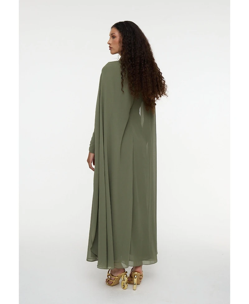 Maryisa Women's Maxi With Cape Style and Bow Modest Chiffon Dress