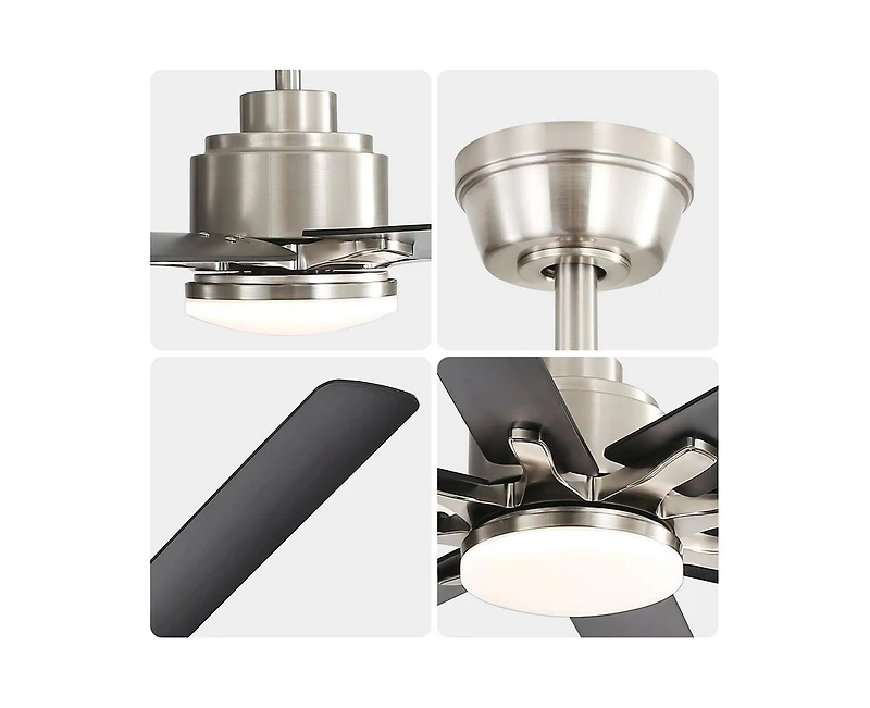 52-inch Modern Exquisite Sand Nickel 8-Blade Ceiling Fans with Adjustable Led Lights and Intelligent Remote Control