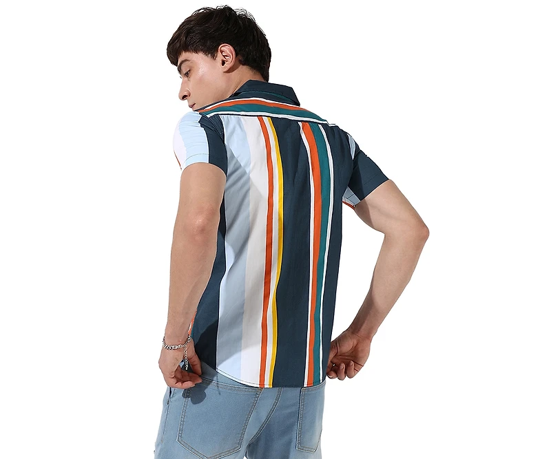 Campus Sutra Men's Striped Button Up Cotton Shirt