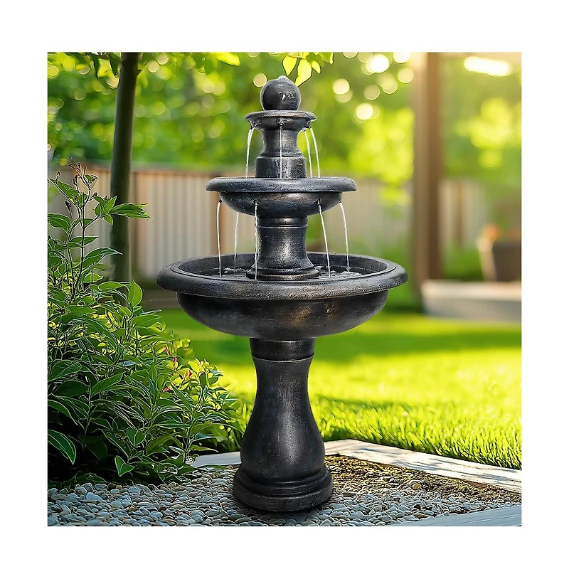 SunJet 45.2" High 3-Tiers Modern Concrete Outdoor Water Fountain