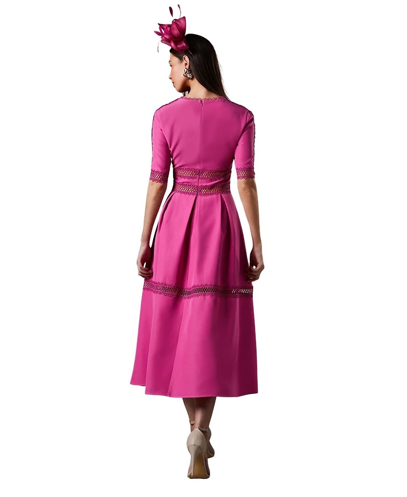 Coast Women's Crochet Insert Crepe V Neck Midi Dress