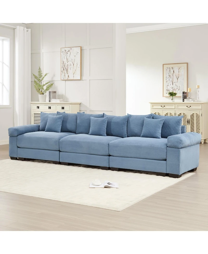 Streamdale Furniture Streamdale 130" Oversized Cloud Modular Sectional Couch, Premium Corduroy 3-Seater Sofa, Blue