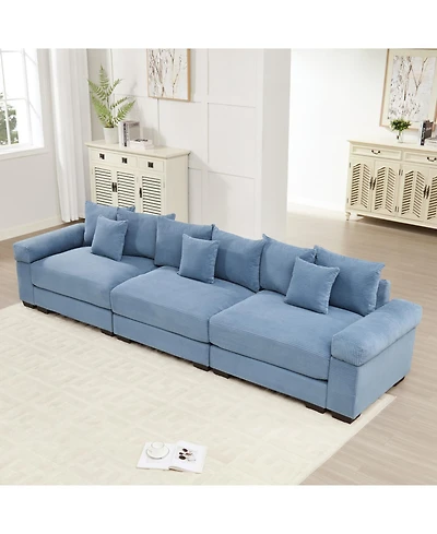 Streamdale Furniture Streamdale 130" Oversized Cloud Modular Sectional Couch, Premium Corduroy 3-Seater Sofa, Blue