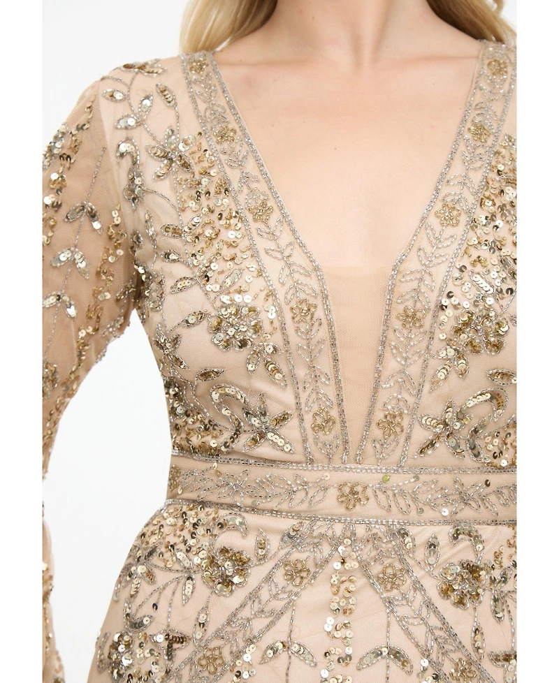 Beauut Women's Embellished Sequin Beaded With Designer Sleeves Maxi Dress