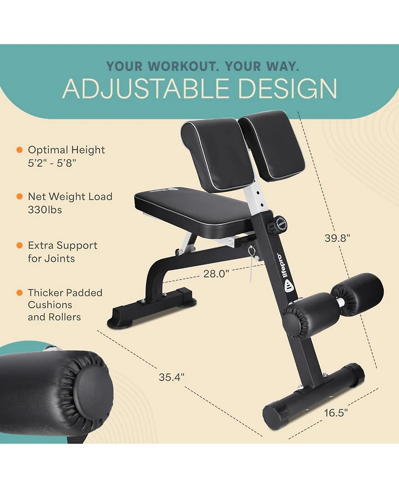 LifePro Roman Chair Hyperextension Bench – Adjustable, Foldable Glute & Lower Back Machine
