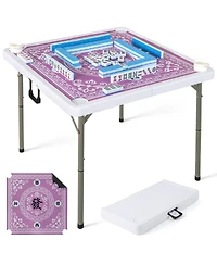 Sugift Portable Folding Mahjong Table With Cup Holders And Game Mat.