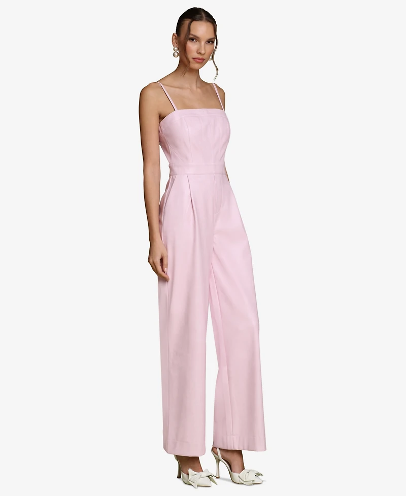 Avec Les Filles Women's Faux-Leather Corset Wide-Leg Jumpsuit