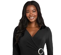 R & M Richards Women's Pleated Crochet Open Back Maxi Dress