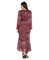 R & M Richards Women's Long-Sleeve Mock Surplus Wrap Printed Dress