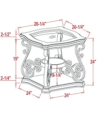 sumyeg Modern End Table with Glass Top Marble Paper Mdf Shelf and Powder Coated Metal Legs
