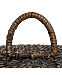 Storied Home Rattan Wicker Storage Basket with Lid, Washed Black Finish, Set of 2