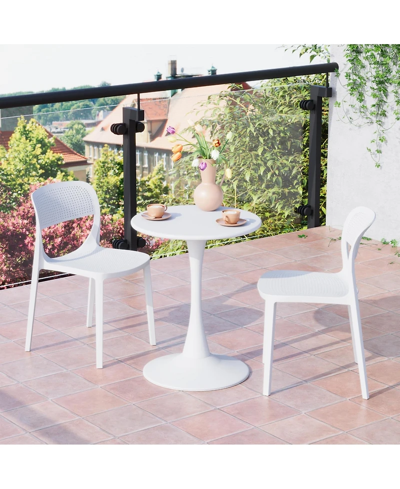 WestinTrends 3-Piece Round Metal Bistro Dining Table Set And Stackable Resin Patio Dining Side Chairs
