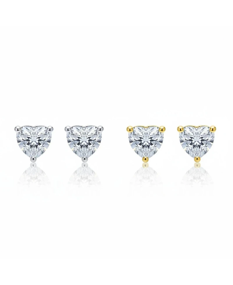 Bling Jewelry Romantic Set of 2 Heart Shaped Cubic Zirconia 7MM Sterling Silver & 8MM Gold Plated Stud Earrings