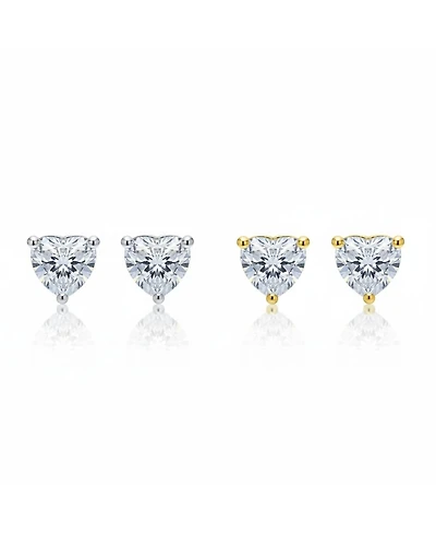 Bling Jewelry Romantic Set of 2 Heart Shaped Cubic Zirconia 7MM Sterling Silver & 8MM Gold Plated Stud Earrings