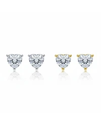 Bling Jewelry Romantic Set of 2 Heart Shaped Cubic Zirconia 7MM Sterling Silver & 8MM Gold Plated Stud Earrings