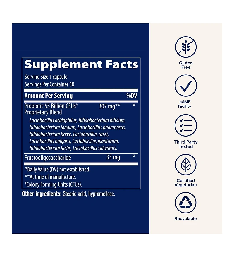 Trace Minerals Probiotic 55 Billion Active Cultures per Capsule 30 Capsules | Bifidobacterium, Lactobacillus, One-a-Day, Delayed-Release Capsules | Pr