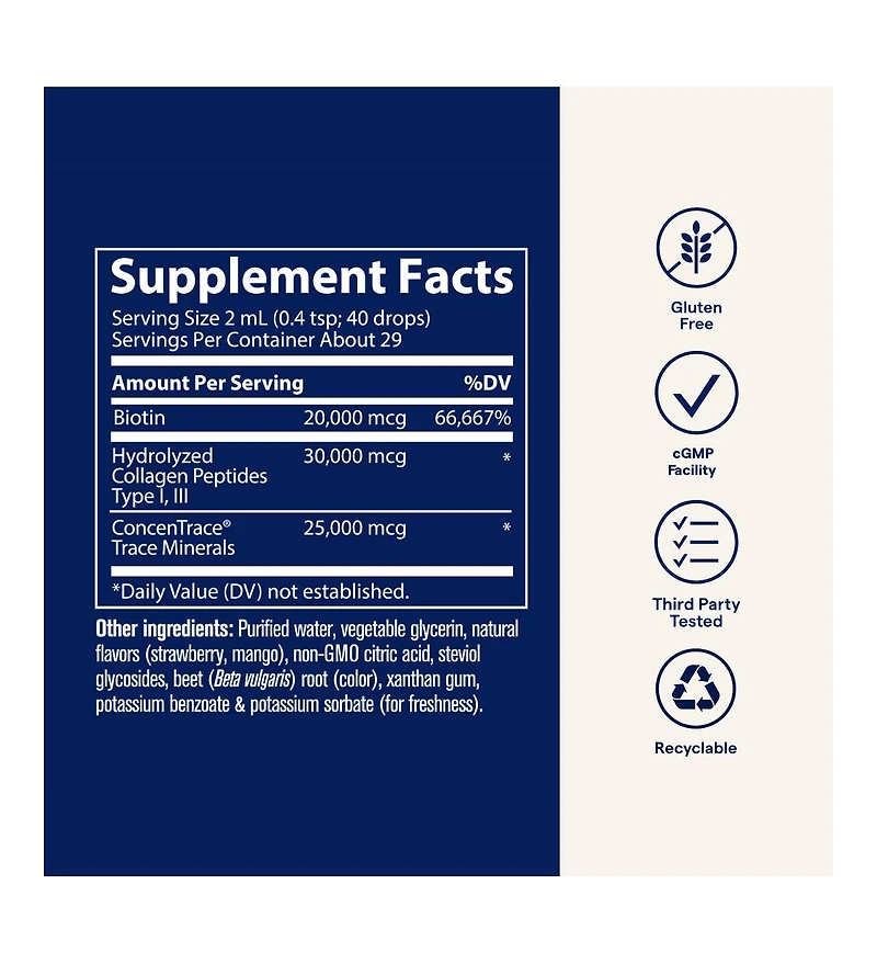 Trace Minerals Liquid Ionic Biotin + Collagen (75,000mcg) | Bioavailable with Full Spectrum Ionic Supports Hair, Skin & Nails | Natural Strawberry Man