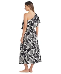 Bleu by Rod Beattie Women's Island Time One-Shoulder Ruffled Midi Dress