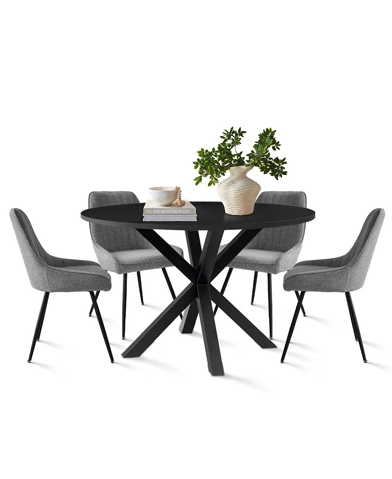 Maison Boucle 5-Piece Round Dining Table Set for 4, Black Mdf Top with Upholstered Fabric Chairs, Kitchen Small Spaces