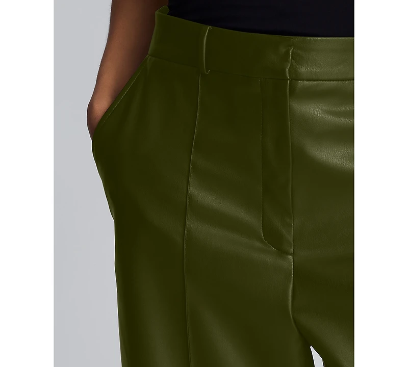 Kenneth Cole Women's Faux Leather High Rise Pintuck Culotte