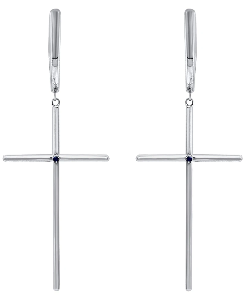 Macy's White Diamond (3/8 ct. t.w.) and Sapphire (0.01 ct. t.w.) Earrings in 10k White Gold