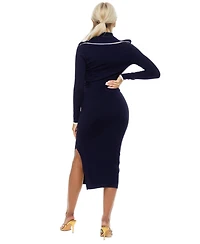 Alexia Admor Women's Tatiana Fully Knit Collar Surplice Midi Dress