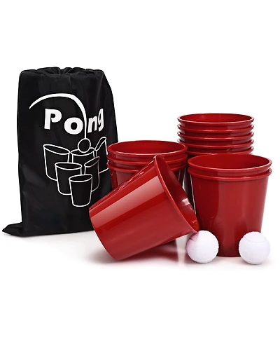 Sugift - Giant Yard Pong Game Set with Buckets, Balls & Carry Bag