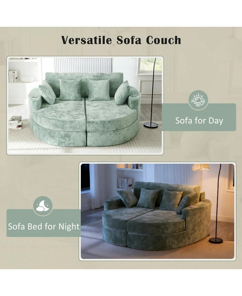 Streamdale Furniture Streamdale Full-Compressed Chaise Sofa 80" Curved Boneless Couch with Cup Holders, Black