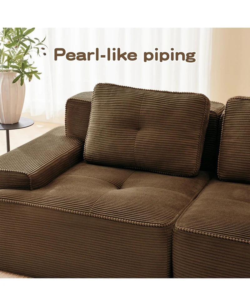 Streamdale Furniture Modern U-Shaped Corduroy Sectional Sofa with Movable Ottoman