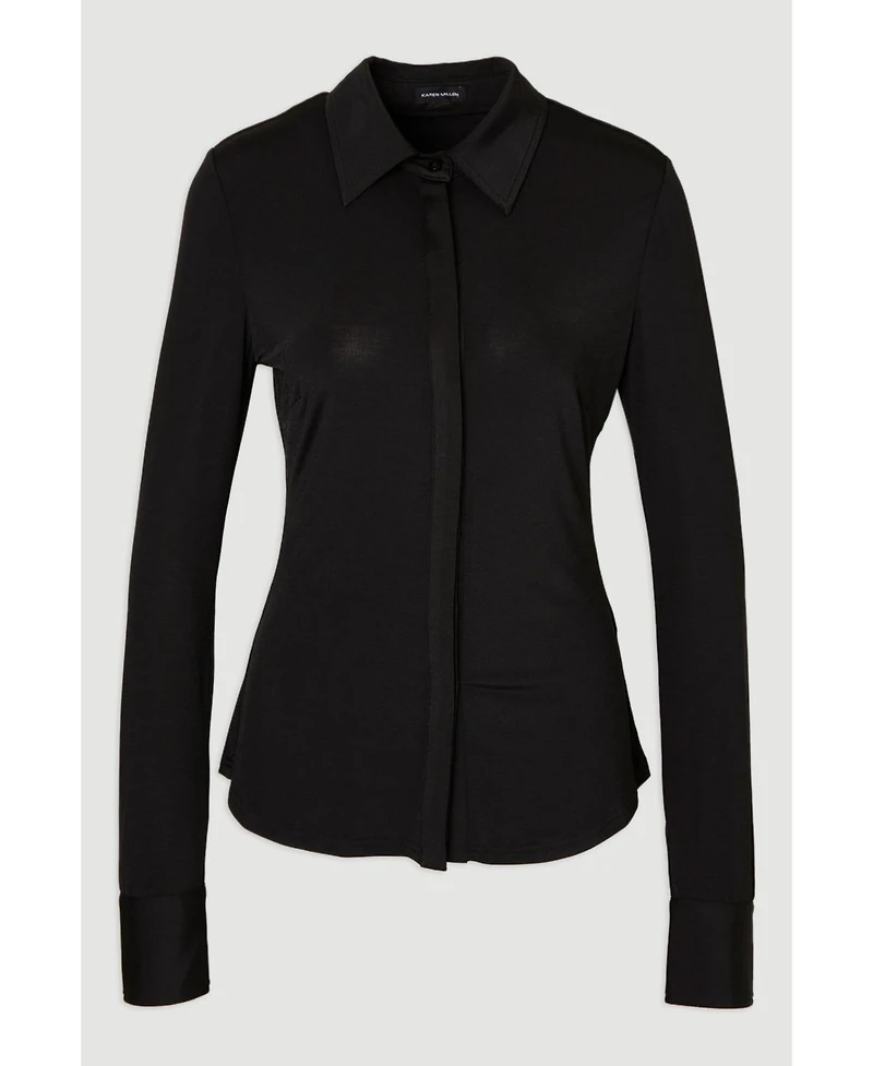 Karen Millen Women's Drapey Crepe Slim Collared Shirt