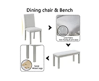 Casainc 6-Piece Silver Grey Crystal Accent Wood Dining Set with Rectangular Table 4 Upholstered Chairs and Bench