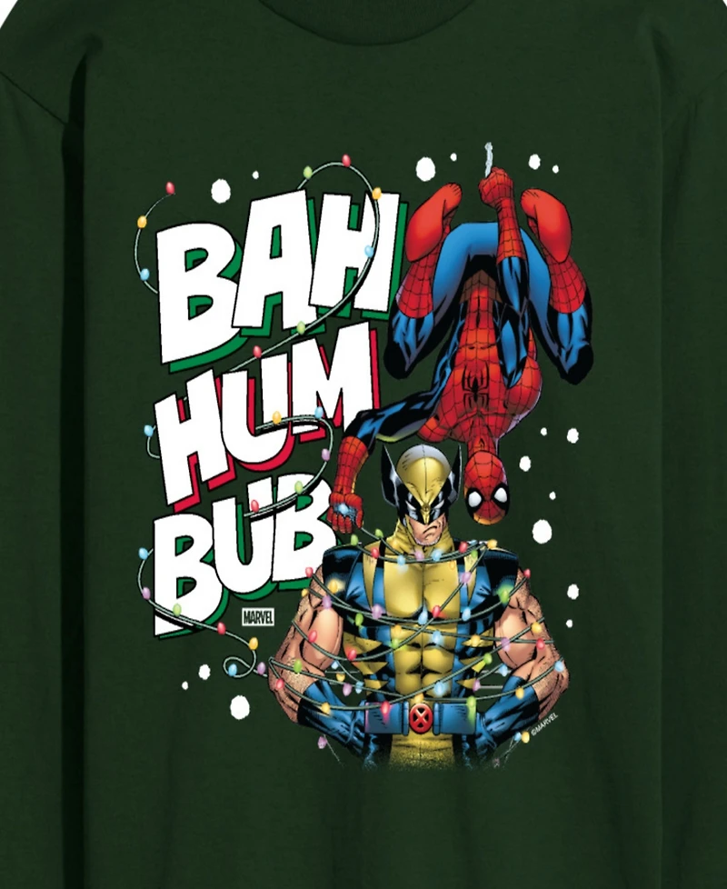 Airwaves Men's Marvel Bah Hum Bub Wolverine and Spider-Man Graphic Long-Sleeve T-Shirt