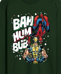 Airwaves Men's Marvel Bah Hum Bub Wolverine and Spider-Man Graphic Long-Sleeve T-Shirt