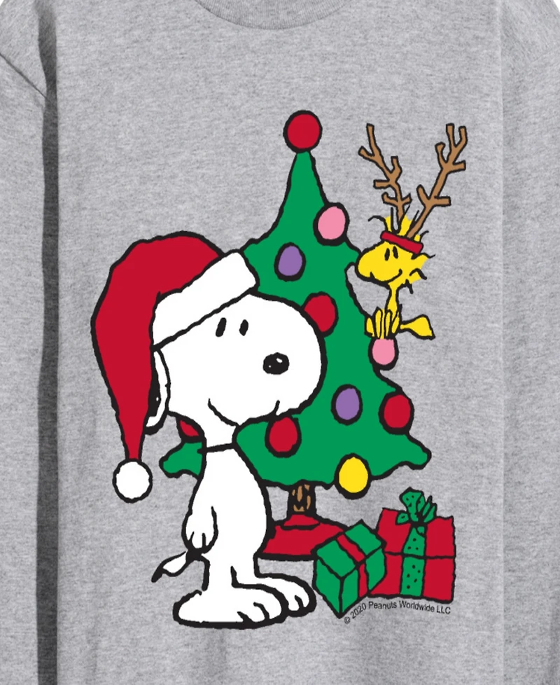 Airwaves Men's Peanuts Woodstock and Snoopy Christmas Graphic Long-Sleeve T-Shirt